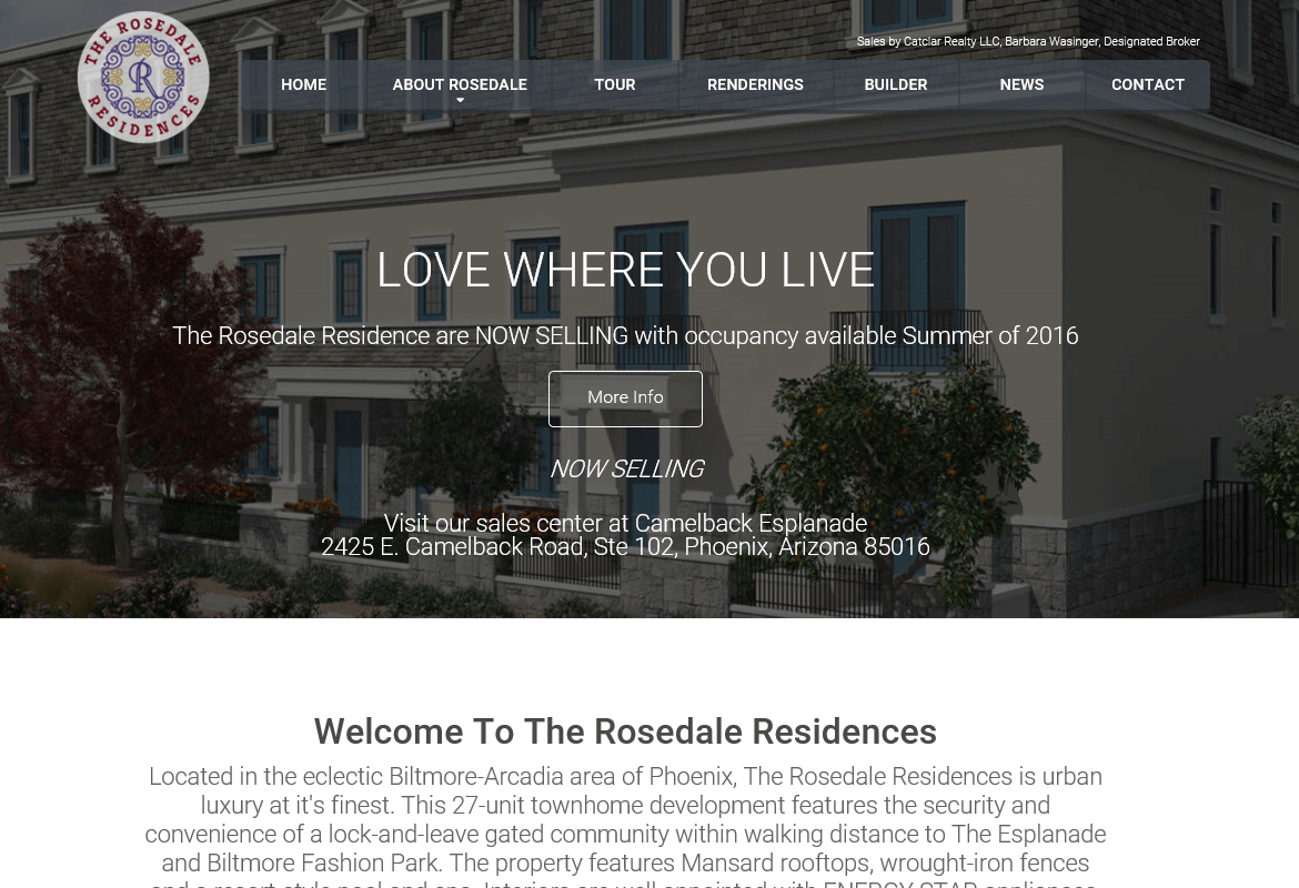 Screenshot of new home page designed for Rosedale Residences